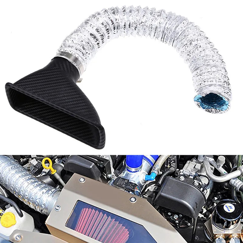 1pcs Universal Car Front Bumper admission air  Turbo Air Intake Pipe Kit ABS Turbine Inlet Kit Pipe Air Funnel Carbon Fiber Look