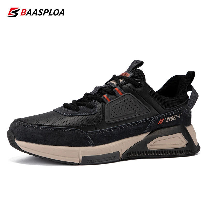 Baasploa Men Casual Waterproof Running Shoes Fashion Leather Skateboard Shoes Non-slip Wear-resistant Male Sport Shoes New