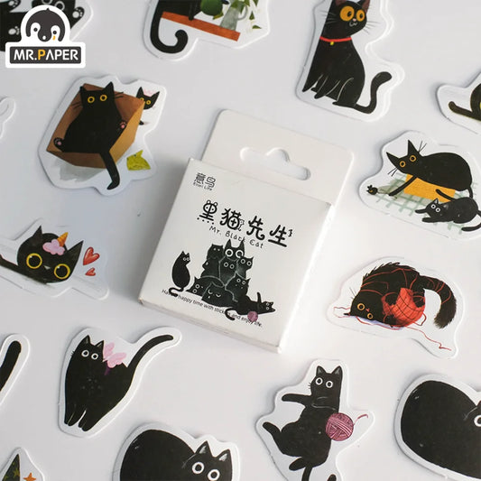 Mr. Paper 46 шт./коробка Kawaii Black Cat Наклейки Предметы Украшения DIY Наклейки Справочники В Коробке Милые Наклейки Корейские Канцелярские Товары