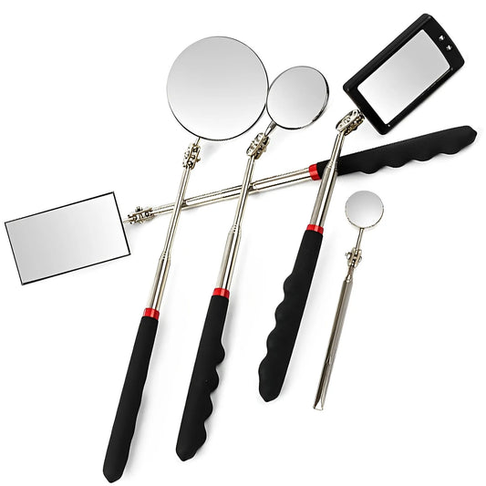 360° Inspection Mirror LED Light Telescoping Mirrors Extend Mechanic Tools Inspection Mirror Telescopic Handle Repairing Tools