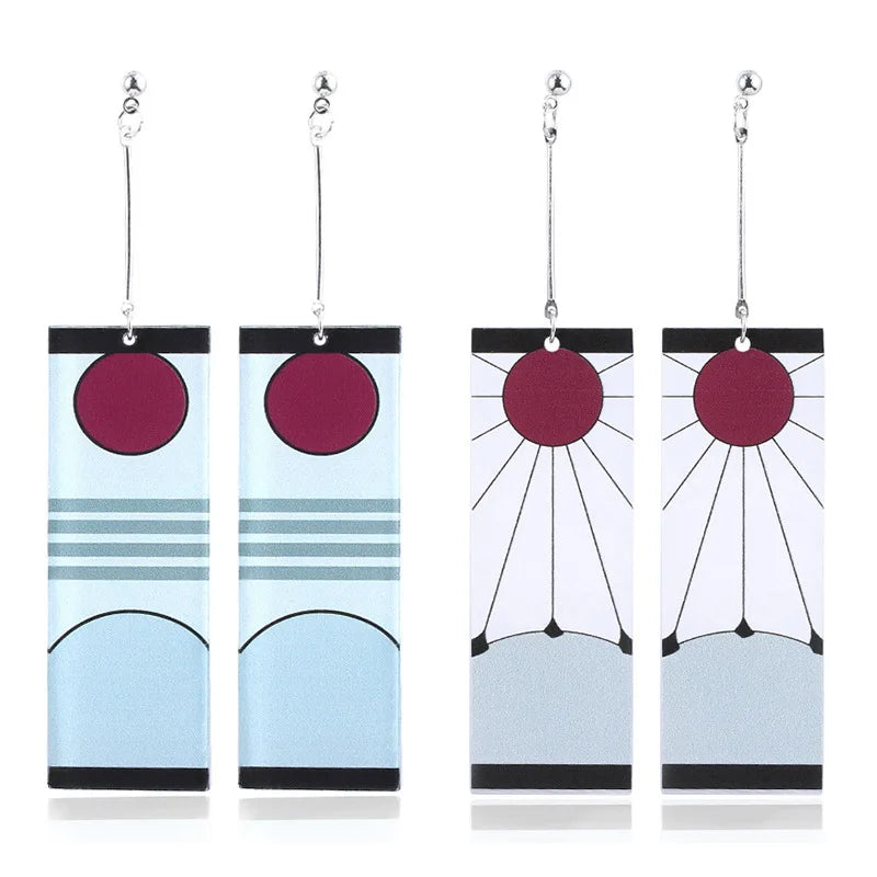 Anime Cosplay Acrylic Demon Slayer Tanjiro Earrings Drop Long Earrings for Women Girls Jewelry Cosplay Accessories Props Gift