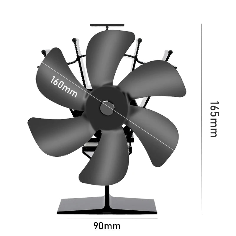 Heat Powered Stove Fan Eco Quiet Black 6 Blades Log Wood Burner Fireplace Fan Winter Warmer Home Efficient Heat Distribution