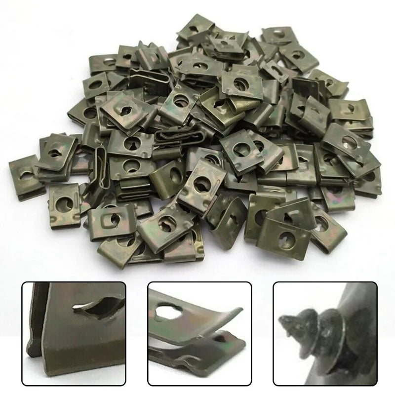 50/20/10Pcs Car Motorcycle Scooter Moped Cover Metal Retainer U-Type Clips ArmyGreen Self-tapping Bumper Fastener Anti-rust Clip