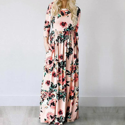 Summer Maxi Dress Women 2024 Pink Floral Print Boho Beach Dress Ladies Evening Party Long Dress Sundress Vestidos de festa 3XL