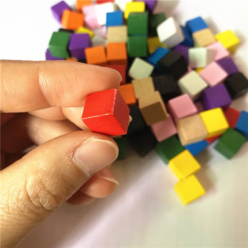 50Pcs/lots 10mm Wood Cubes Colorful Dice Chess Pieces Right Angle For Token Puzzle Board Games Early Education Free shipping