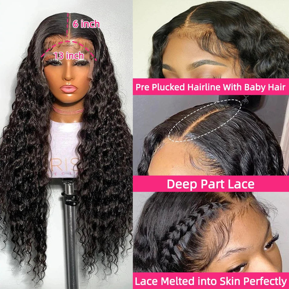 YAWAWE Water Wave 13x6HD Lace Frontal Wigs Brazilian Wigs Human Hair For Women Deep Curly Wear Go Glueless Wig preplucked Precut