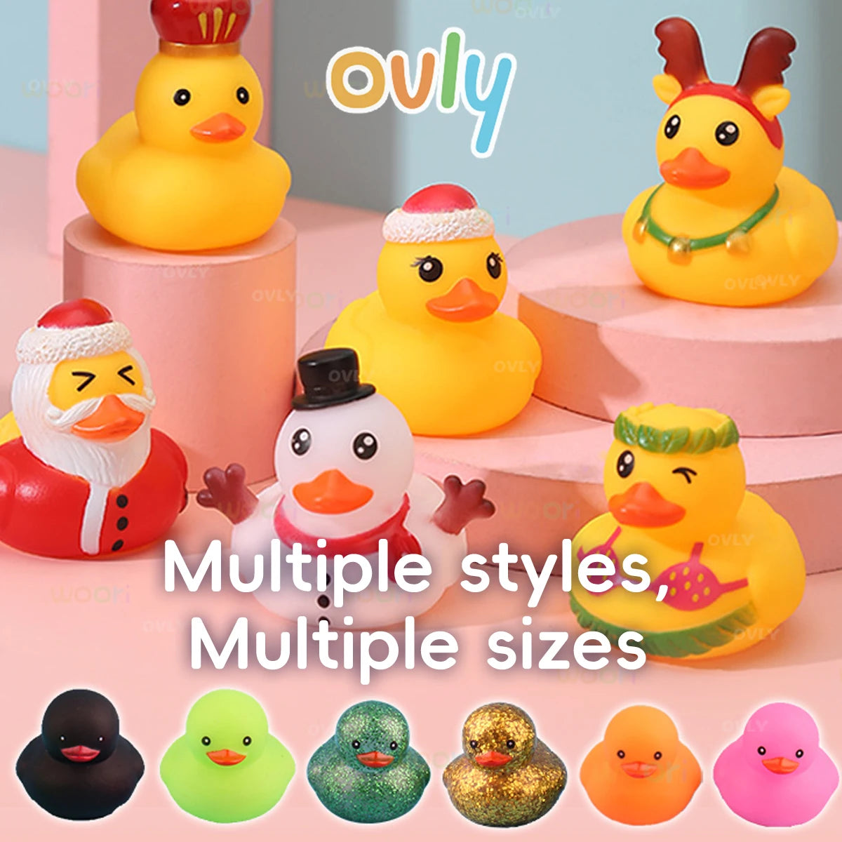 Ovly Little Yellow Duck with Squeeze Sound Bath Toy Soft Rubber Float Cute Duck Play Bath Christmas Gift For Children Kids Baby