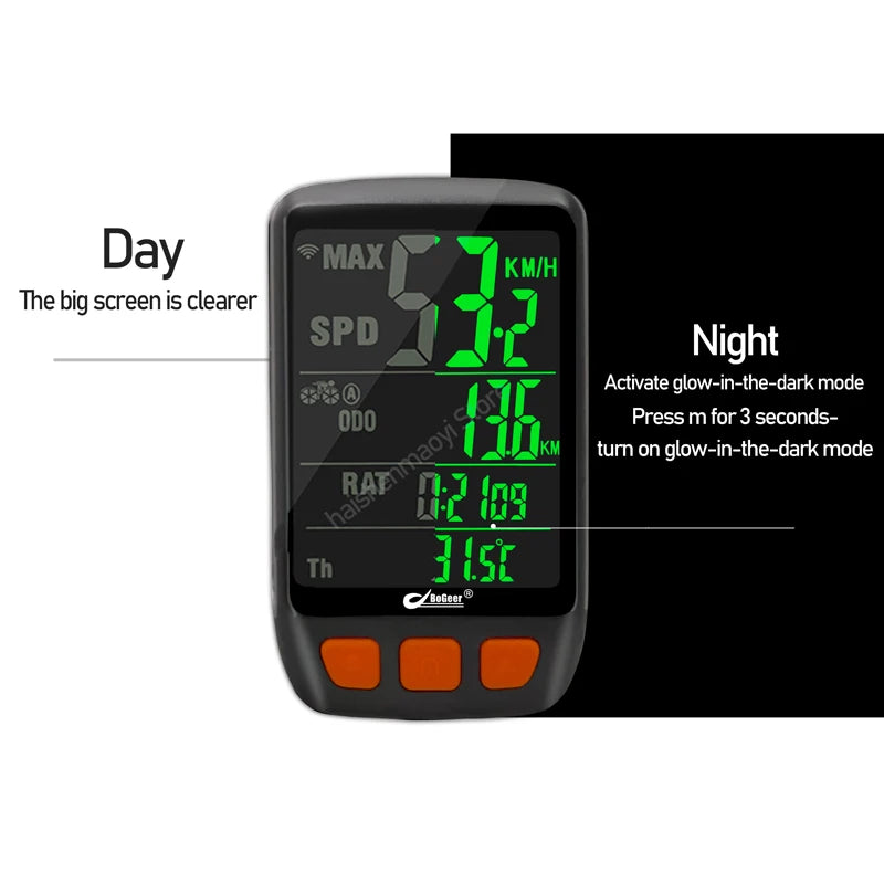 BOGEER Wireless Bike Speedometer Backlight USB Rechargeable Bike Cycling Computer Bicycle Speed Meter Odometer Bicycle Computer