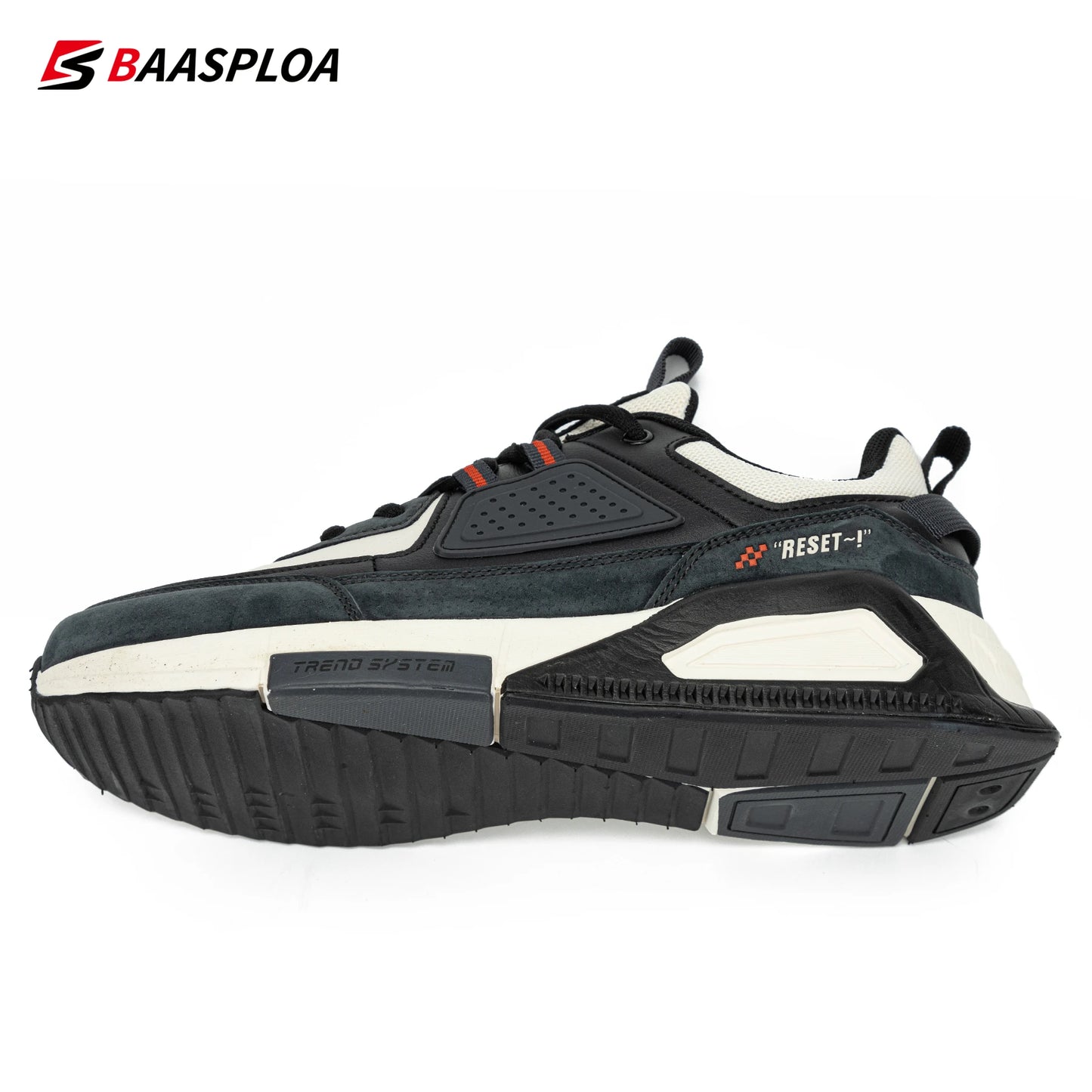 Baasploa Men Casual Waterproof Running Shoes Fashion Leather Skateboard Shoes Non-slip Wear-resistant Male Sport Shoes New