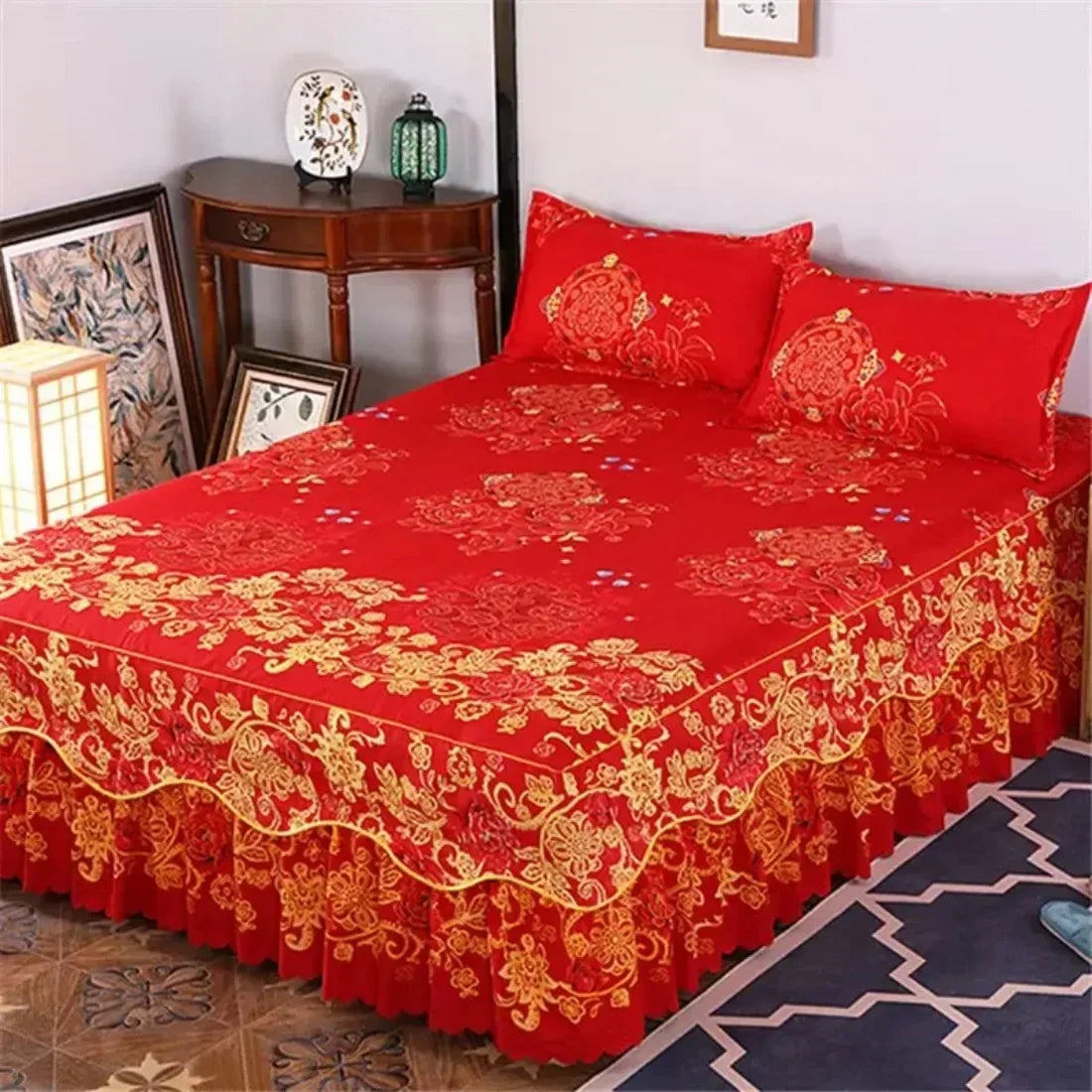 Bed Skirt Cotton Bedspread Set Embroidery Bed Dress Pillow Cases 3 Pieces/Set For King/Queen Double 1.5/1.8/2M Sheet Cover 3PCS