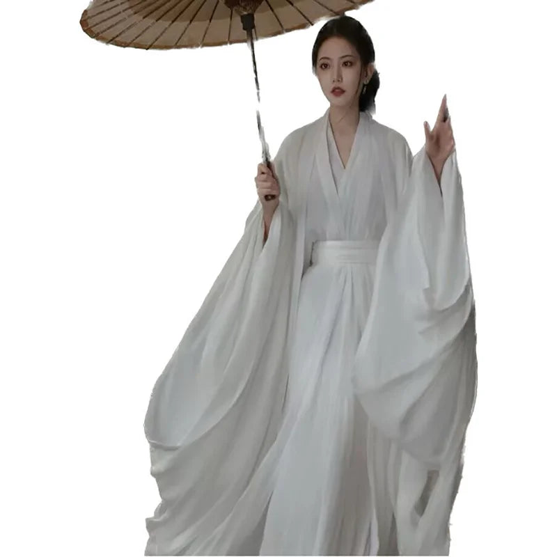 الأبيض Hanfu فستان المرأة الصينية القديمة Hanfu الإناث هالوين الجنية تأثيري حلي 2023 فستان صيفي فستان Hanfu حجم كبير