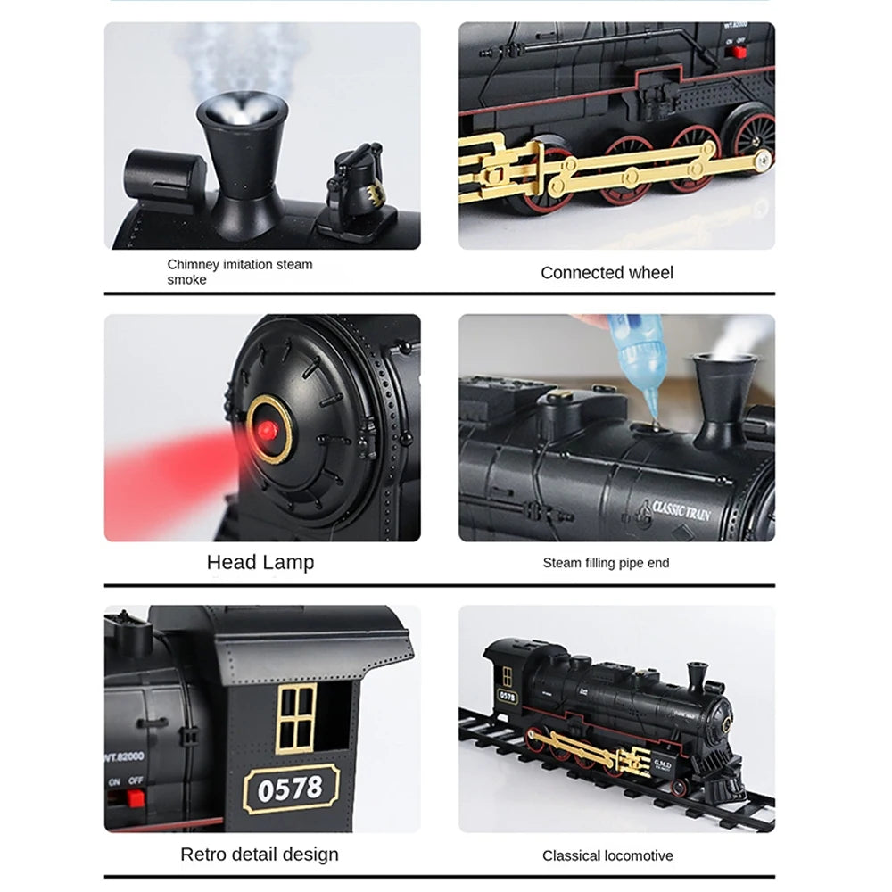 RC Train Toys Simulation Train Remote Control Retro Steam Electric Stepless Speed Control Remote Smoking Train Children's Toys