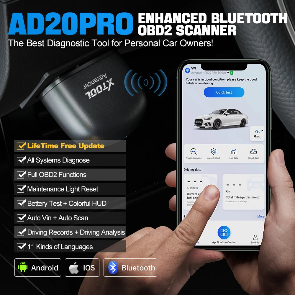 XTOOL Advancer AD20Pro OBD2 Bluetooth Scanner Full System Car Diagnostic Tool obd2 Scanner Oil Reset & Battery Test Code Reader