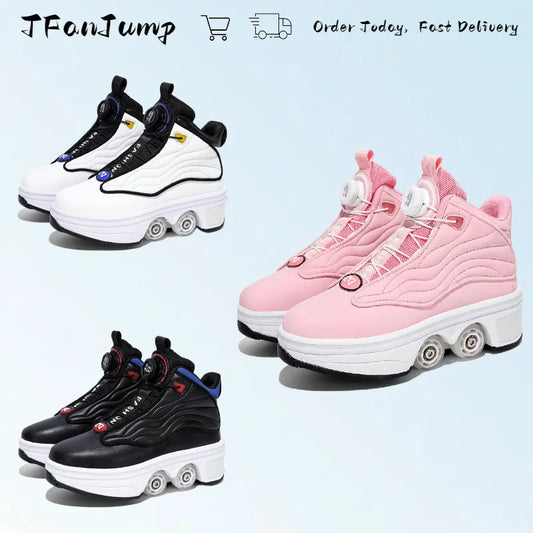 4 Wheel  Roller Skate Shoes For Girls Fashion Shoes With Wheels Women's Adjustable Rolling Skates Shoe Sneakers With Wheels