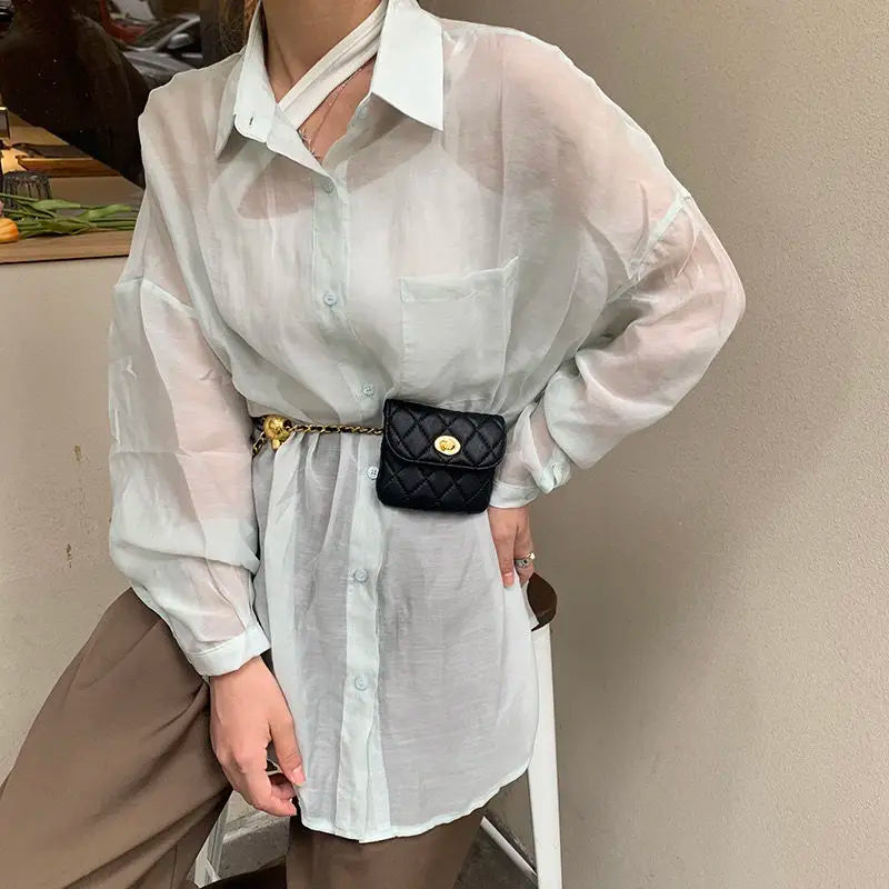 Chain Waist Bag Women Fashion PU Leather Chest Bag Mini Coin Purse