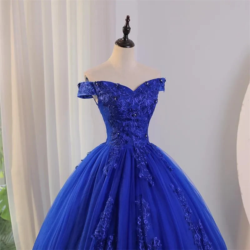 Ashley Gloria Summer New Blue Quinceanera Dresses Sweet Flower Party Dress Luxury Lace Ball Gown Classic Boho Vestidos For Girls