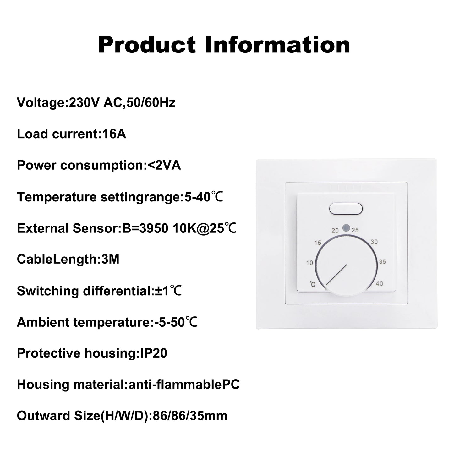 منظم درجة الحرارة MINCO HEAT Electric MK05 للغرفة 220 فولت 16 أمبير لنظام التدفئة تحت الأرضية