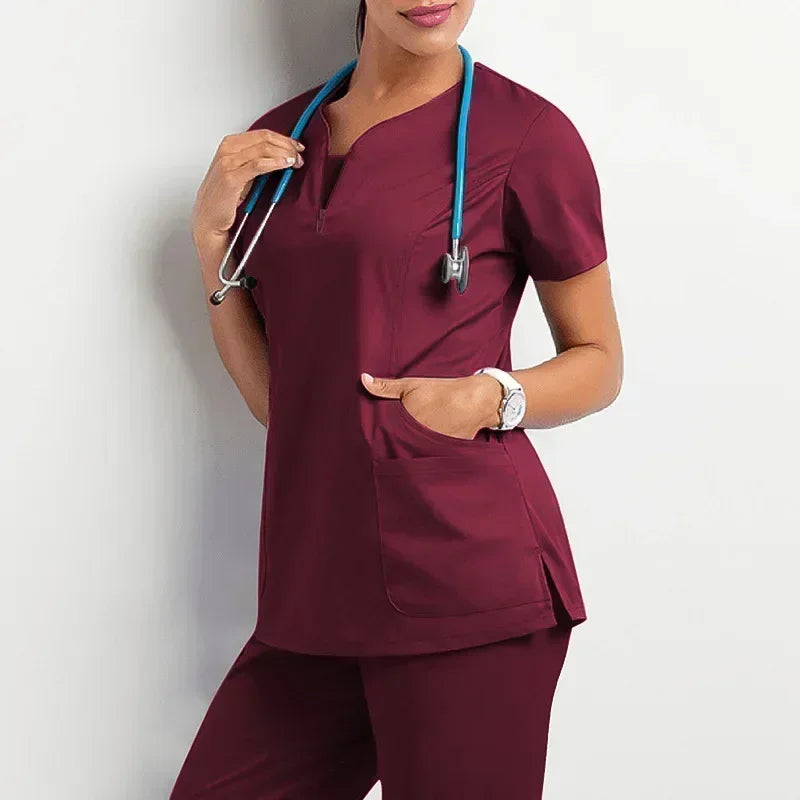 Nurse Women Casual Short Sleeved Apparel Top Pharmacy Working Medical Hospital Doctor Nursing Uniform V-neck Jogger