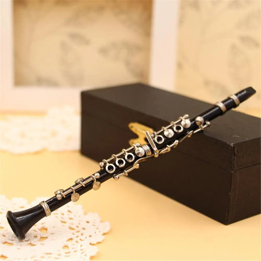 Mini Clarinet Model Musical Instrument Miniature Desk Decor Display With Black Leather Box + Bracket Dropship