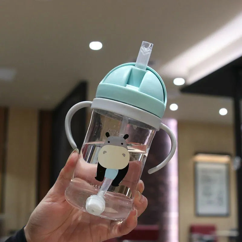 350ml Kids Drinking Cup Feeding Bottle With Straw Gravity Ball Wide Caliber Bottle