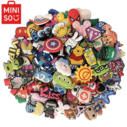 MINISO 30pcs Random Pattern Shoe Charms Set For Clogs Bag Bubble Slides Sandals, PVC Shoe Decorations Beach Bag Accessories Gift