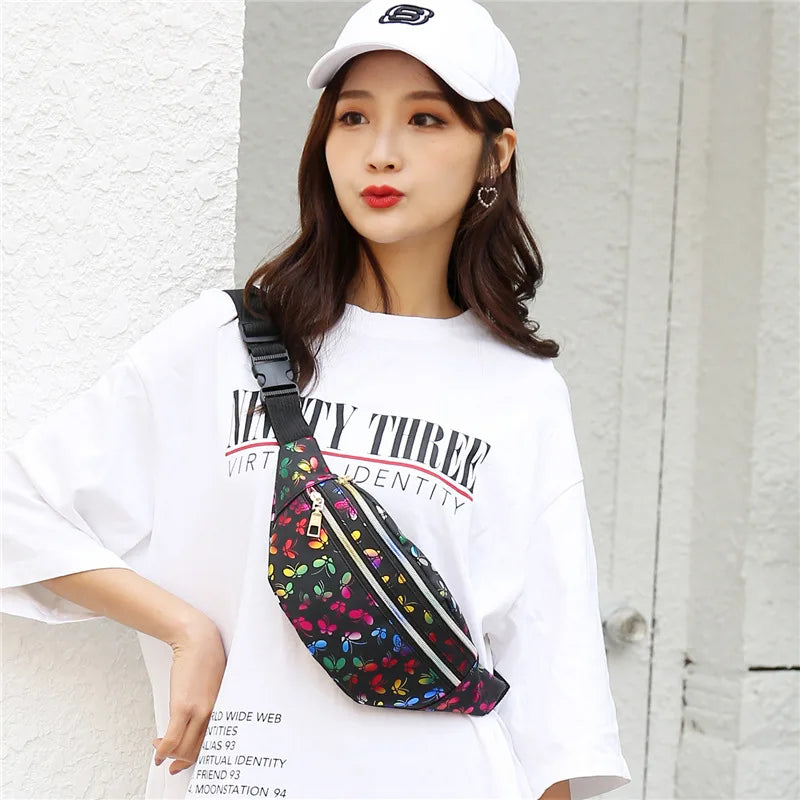 Butterfly Printed Waist Bag Women Fanny Pack Colorful Girls Bum Bag Travel Kids Cartoon Belt`s Bag Festival Phone Pouch Purse