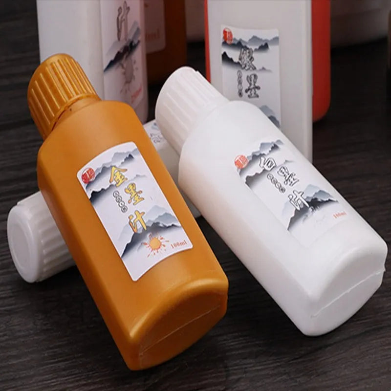 60ml Gold/Silver/White/Red Chinese Painting Calligraphy Ink Bottle Traditional Metallic Pigment Paint For Writing Stationery