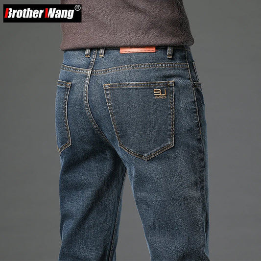 2023 Fall New Men's Cotton Stretch Slim Jeans Straight Version Business Fashion Denim Pants Vintage Blue Brand Trousers Black