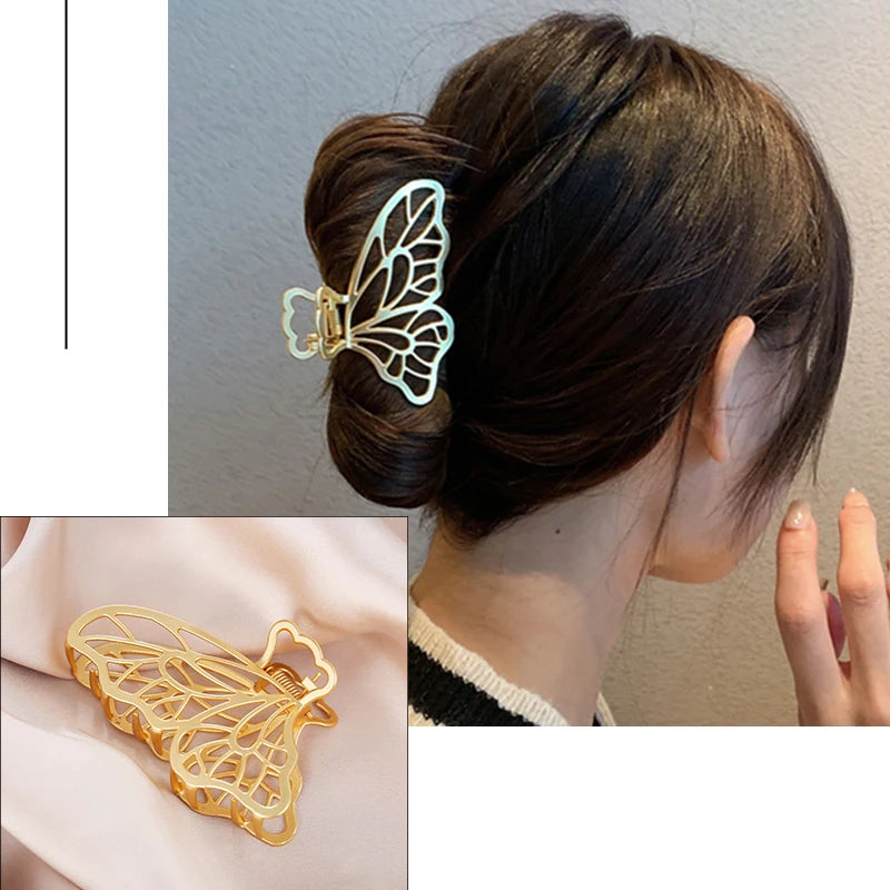 Trendy Simple Metal Big Hair Claw Hair Crab For Women Korean Geometric Silver Color Hair Clips Hairpin Headband Hair Accessories