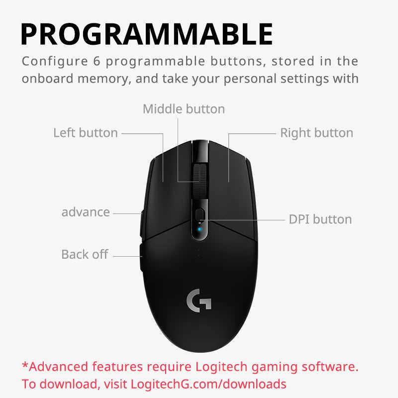 ماوس لاسلكي Logitech G304 للألعاب والرياضات الإلكترونية وجهاز محيطي قابل للبرمجة للمكتب وسطح المكتب والكمبيوتر المحمول LOL