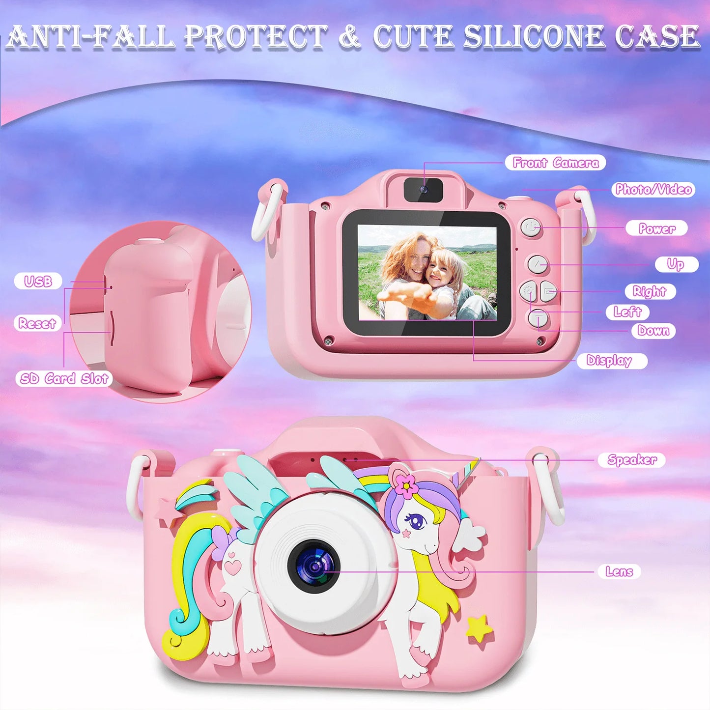 Mini Kid Camera Digital Camera Toys for Girls Boys 1080P HD Screen Music Playback Gaming 2 inch Children Camera Birthday Gift