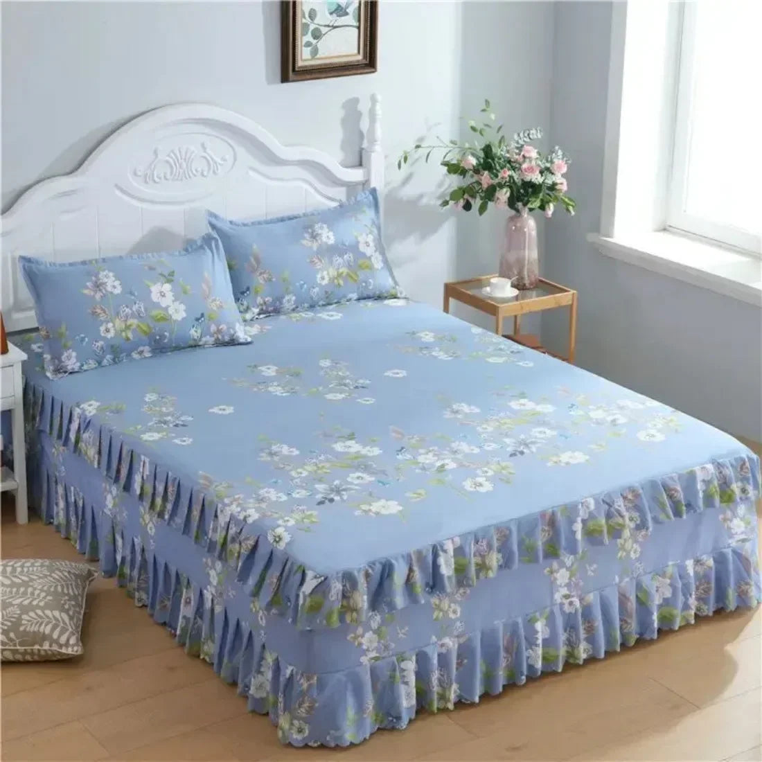 Bed Skirt Cotton Bedspread Set Embroidery Bed Dress Pillow Cases 3 Pieces/Set For King/Queen Double 1.5/1.8/2M Sheet Cover 3PCS