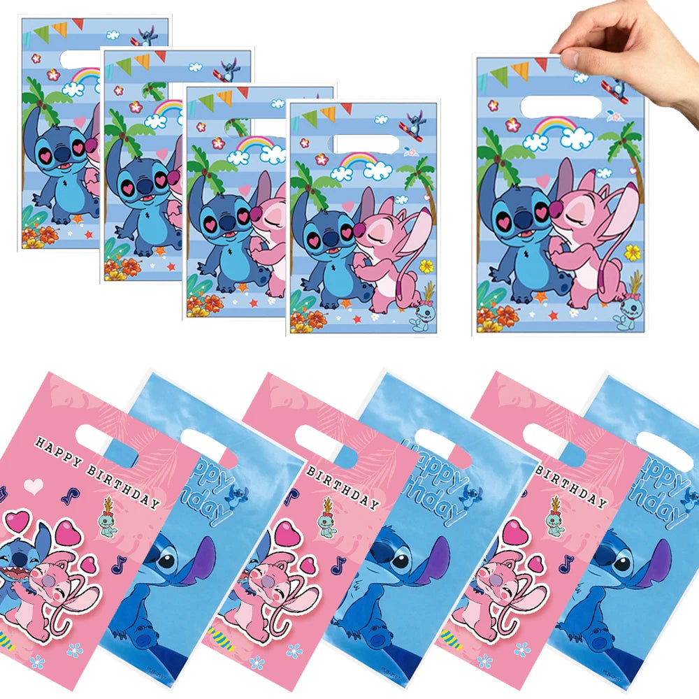 10/20/30PCS Disney Stitch Gift Bag Plastic Biscuit Candy Bag Powder Stitch Theme Children's Birthday Supplies Home Gift Decorati