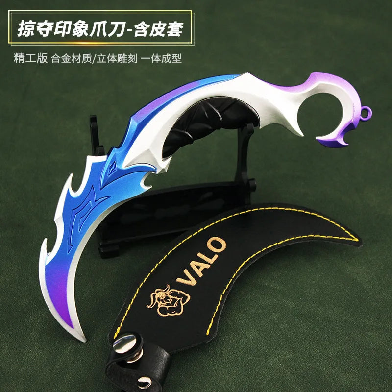 16CM Valorant Game Peripheral Shadow Sect Claw Blade with Leather Sheath Full Metal Replica Miniature Fantasy Figurine Ornaments