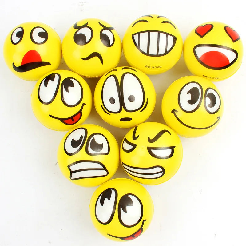 6Pcs/lot 6.3cm Smile Face Foam Ball Squeeze Stress Ball Outdoor Sports Relief Toy Hand Wrist Exercise PU Toy Balls For Children