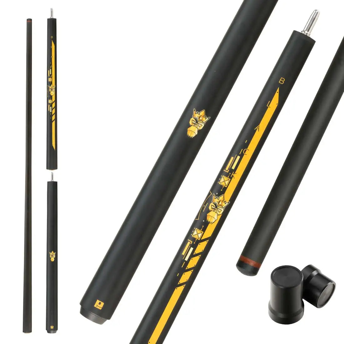 2 in 1 Little Monster 58" Black Evil Carbon Energy Break Punch Kick-off Jump Billiard Pool Cue Stick 12.9mm