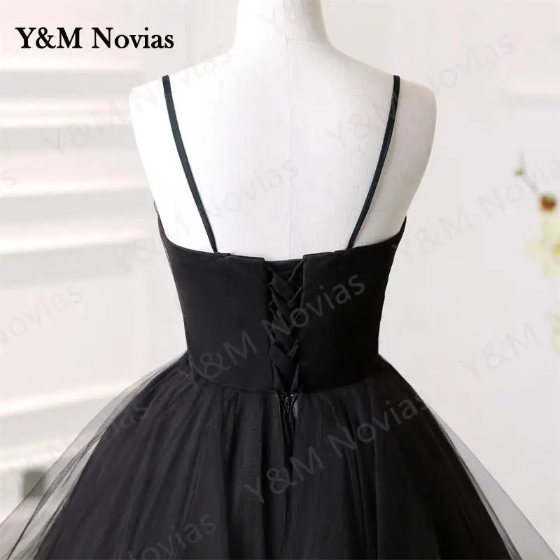 Y&M Novias Black Quinceanera Dresses Ruffles Sweetheart Spaghetti Straps Sweet 15 Girls Princess Dress Vestidos De Quinseanera