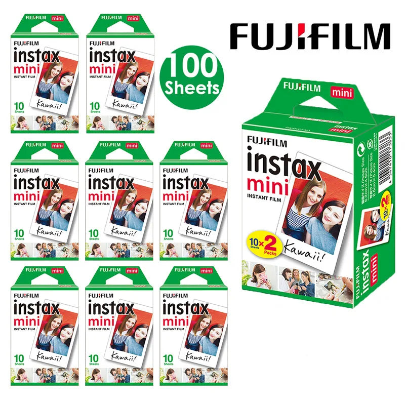 فيلم فوجي فيلم Instax Mini ذو الحافة البيضاء 10 -100 ورقة من ورق الصور لكاميرا فوجي الفورية ميني 12 11 ميني 9 8 7s 70