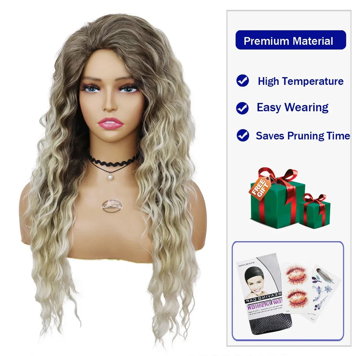 Ash Blonde Wig Synthetic Long Curly Hair Wigs for Women Fluffy Hairstyle Wave Ombre Wig Costume Carnival Party Regular Curly Wig