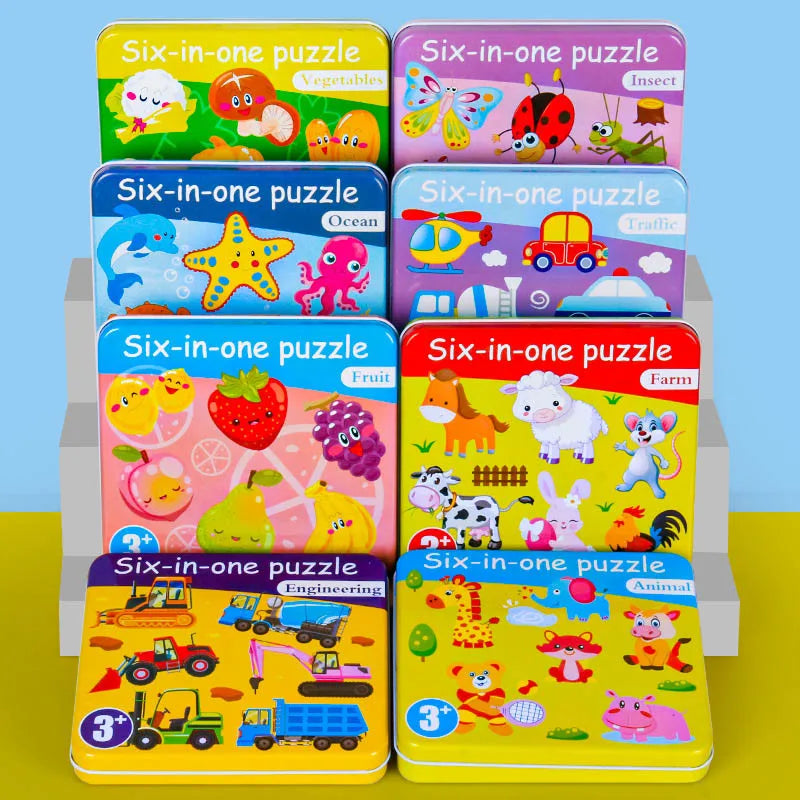 Baby Puzzle Montessori Educational Toys Wood 3D Puzzle Games Iron Box children Puzzles Jigsaw Wooden Puzzles For Kids 2 3 4 Year