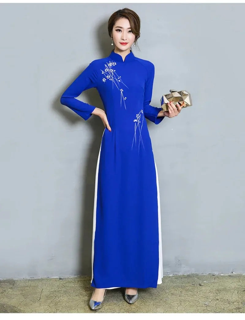 ملابس نسائية من البوليستر بتصميم خريفي جديد لعام 2024 مقاس كبير من Ao Dai Asia &amp; Pacific Islands Clothing M-2XL