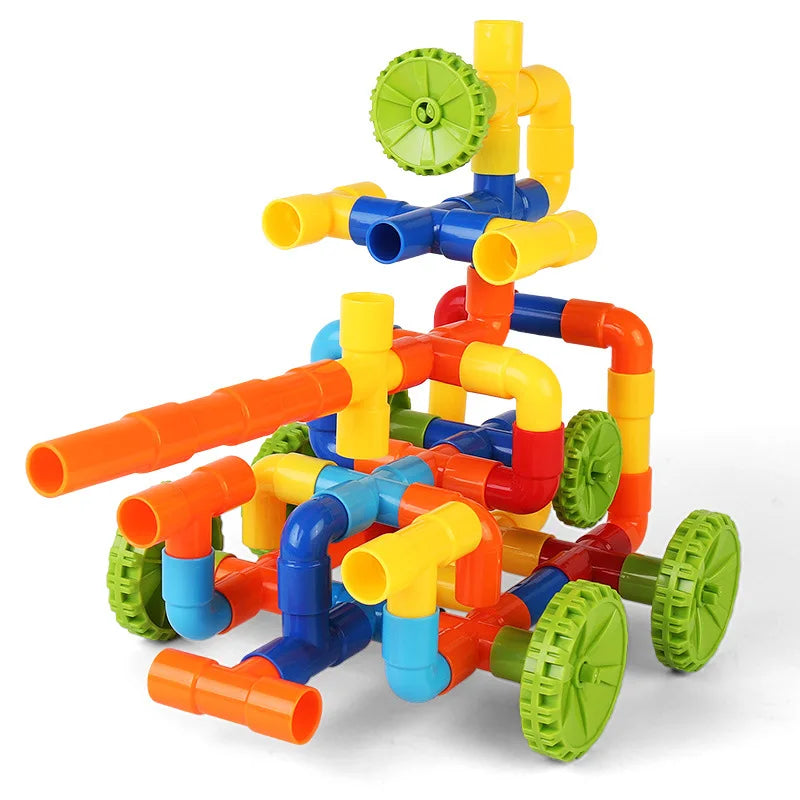 DIY Construction Toys Track Tubular Building Block Marble Runs Piecing ABS Building Bricks Education Construct Toys for Children