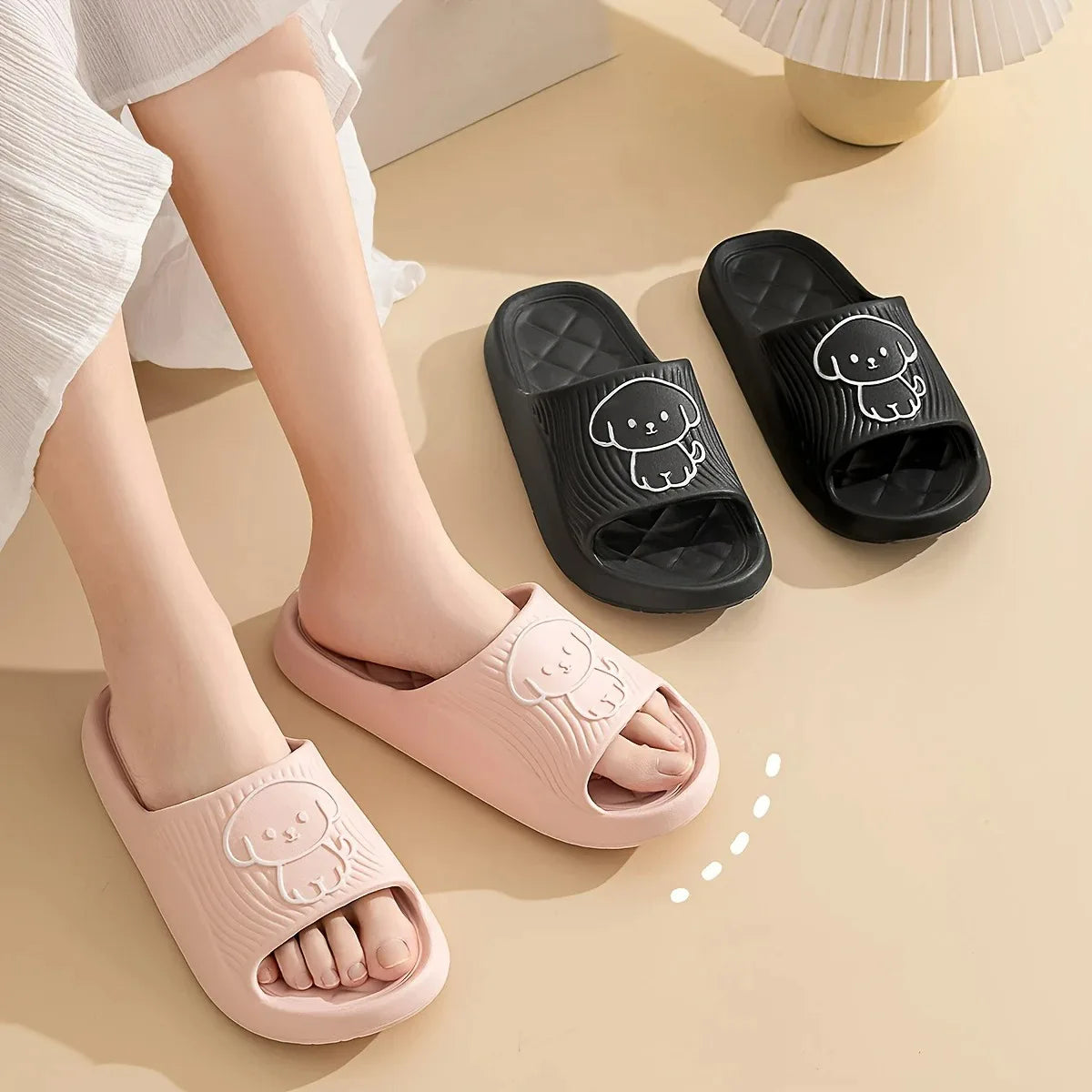 Cute Carton Slippers Bathroom Slippers Cloud Cushion Slides Summer Soft Thick Platform Home Men Indoor Non-slip Flat Flip Flops