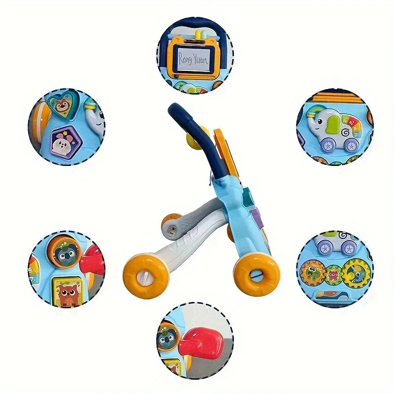 Baby Walker Trolley with Activity Toys and Musical Sounds, Early Educational Learning Pushing Wheel for Infant 0-12 Months