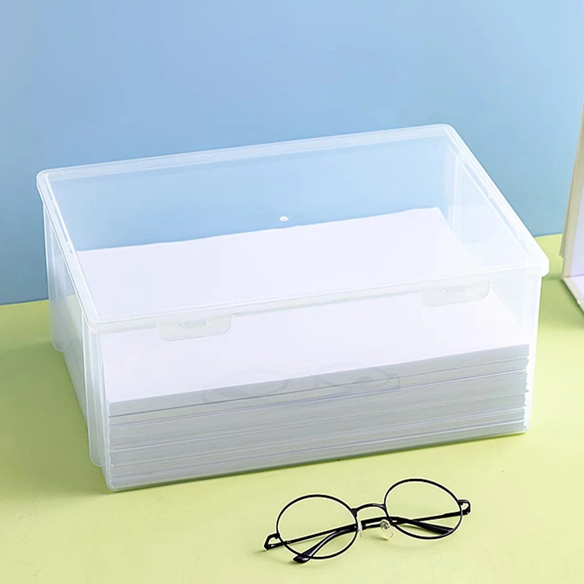 WORTHBUY Home Office Supplies Storage Box Multifunctional Desktop Large Capacity A4 Paper Transparent Plastic Organizer Box