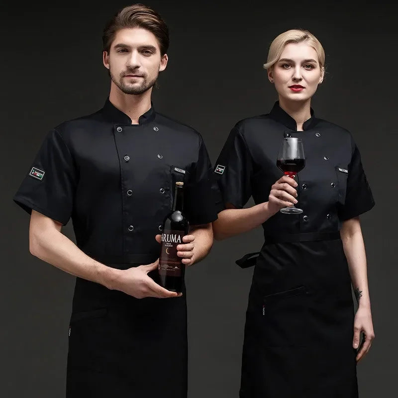 Restaurant Cafeteri Back Kitchen Breathable Mesh Chef Work Uniform for Men and Women Short Sleeved Summer Hotel