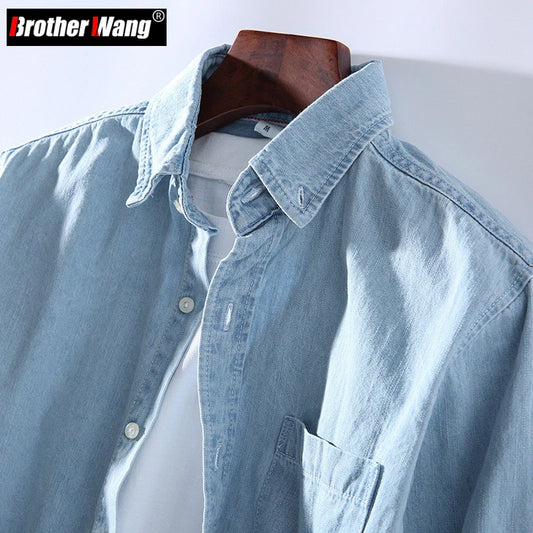 3 Colors 2023 New Men's Casual Denim Shirt Fashion Casual Cotton Slim Fit Cowboy Long Sleeve Shirt Male Brand Clothes