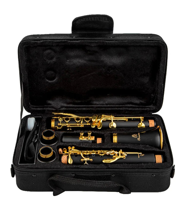 Rowtter Bb Clarinet Lacquer Gold 17 Keys Sib Klarnet Black Clarinete RCL-700NQ