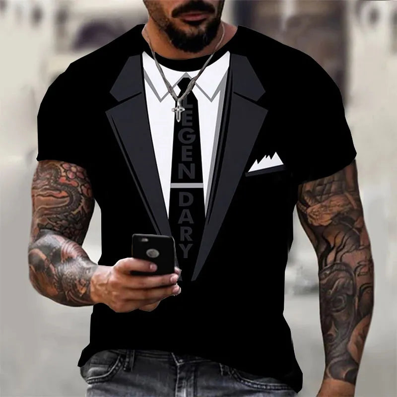 Fashion Men's T-shirts 3d Print Suit And Tie Pattern Plain Short Sleeved T-shirt For Men's Clothing High Street Streetwear Tops