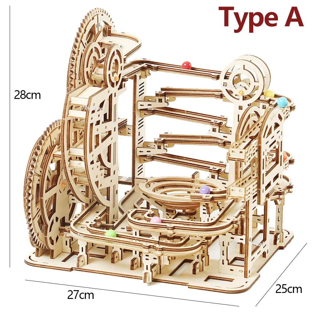 ألغاز خشبية ثلاثية الأبعاد من Marble Runs ألغاز ميكانيكية ذاتية التجميع ألعاب تعليمية STEAM مجموعات بناء نماذج للأطفال والكبار هدية